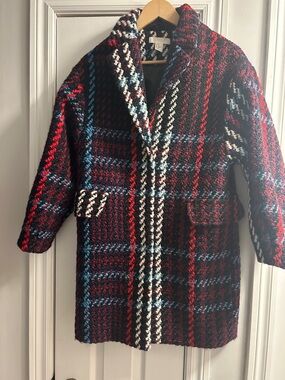 H&M Plaid Wool Blend Coat - Red, Black, Blue, Cream